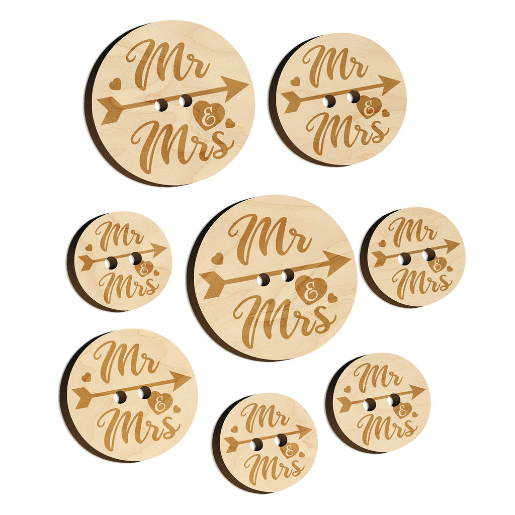 Mr and Mrs Heart and Arrow Wedding Wood Buttons for Sewing Knitting Crochet DIY Craft