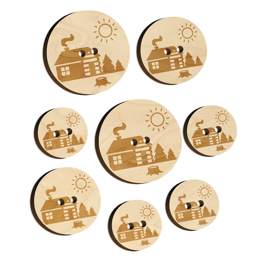 Log Cabin in the Woods Wood Buttons for Sewing Knitting Crochet DIY Craft