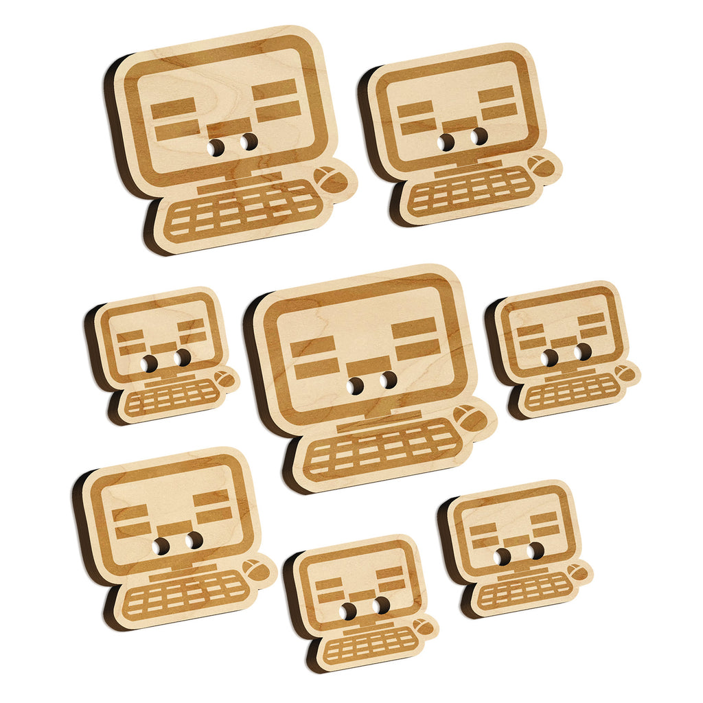 Tired Kawaii Computer Face Emoticon Wood Buttons for Sewing Knitting Crochet DIY Craft