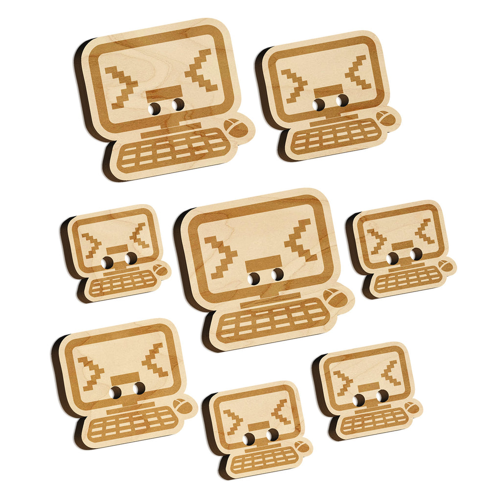 Troubled Kawaii Computer Face Emoticon Wood Buttons for Sewing Knitting Crochet DIY Craft