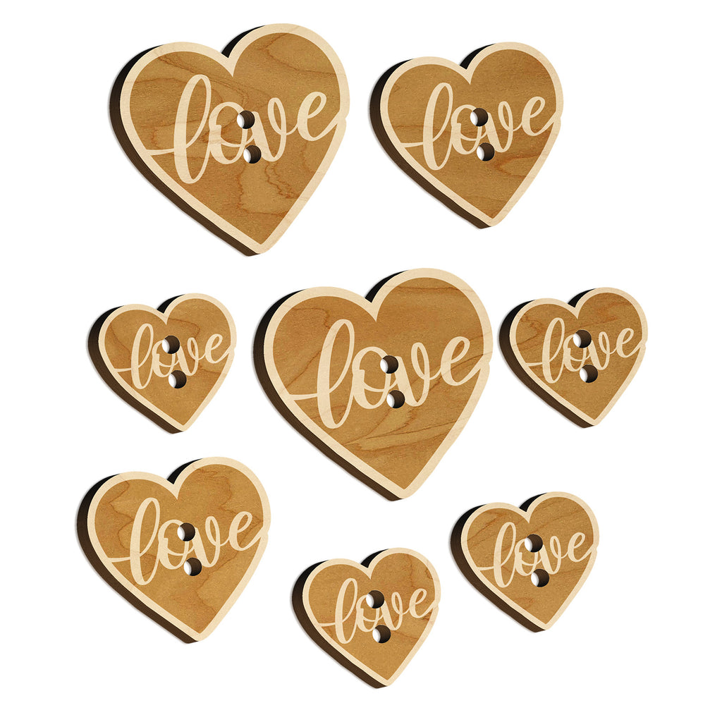 Love Script in Heart Wood Buttons for Sewing Knitting Crochet DIY Craft