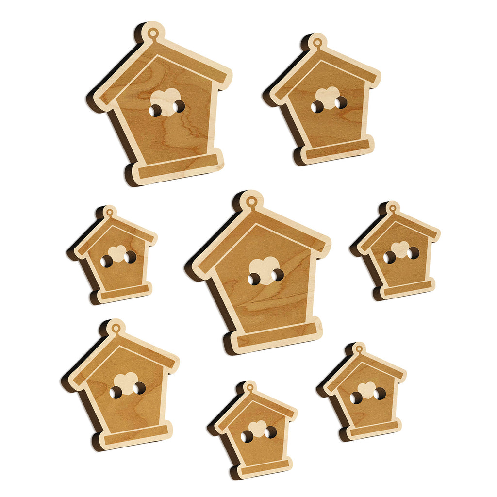 Birdhouse Silhouette with Heart Wood Buttons for Sewing Knitting Crochet DIY Craft