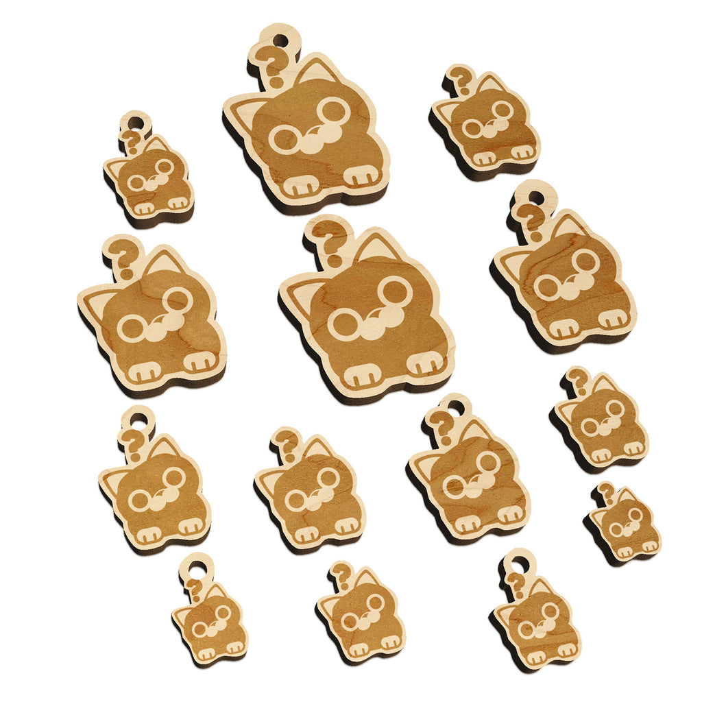 Round Cat Curious Mini Wood Shape Charms Jewelry DIY Craft