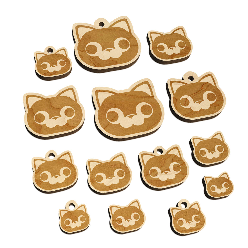 Round Cat Face Derpy Mini Wood Shape Charms Jewelry DIY Craft