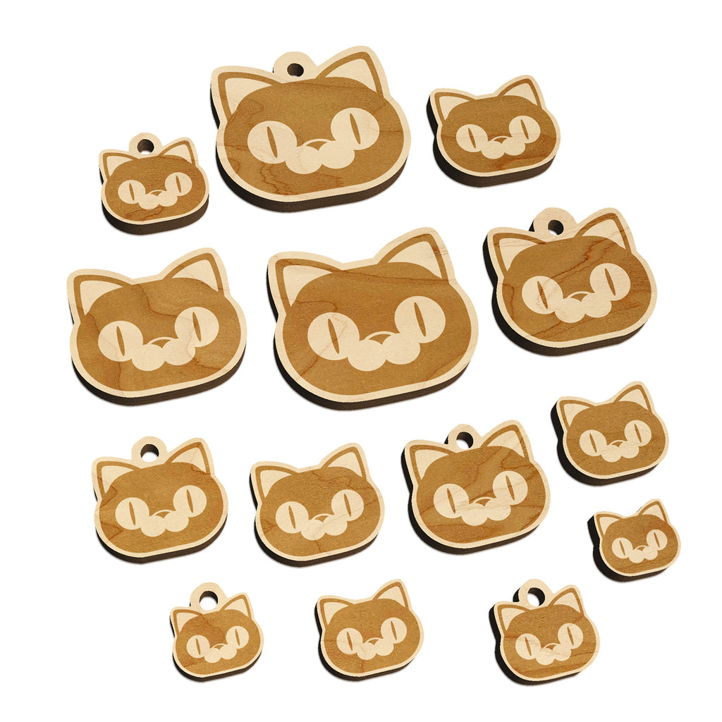 Round Cat Face Excited Mini Wood Shape Charms Jewelry DIY Craft