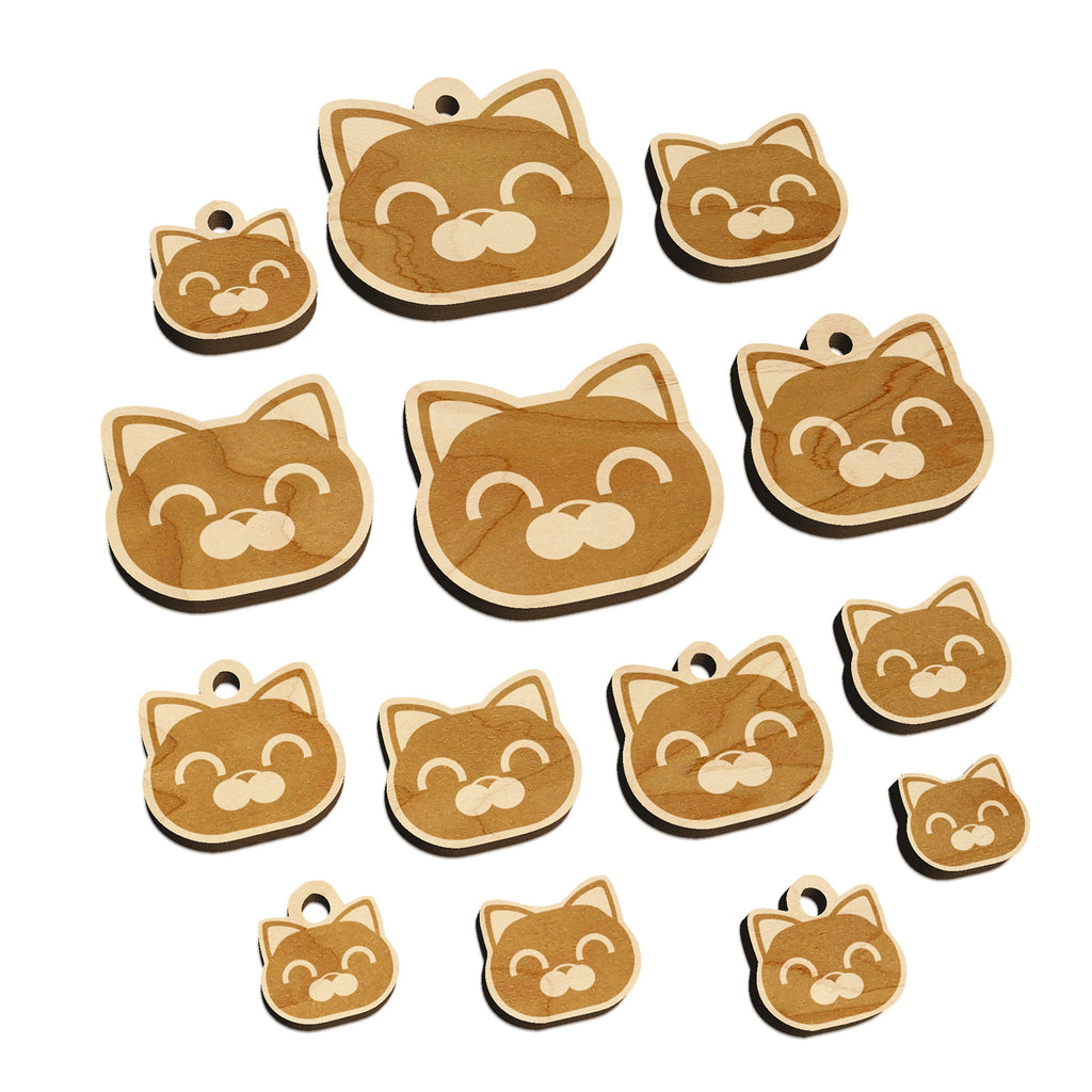 Round Cat Face Happy Mini Wood Shape Charms Jewelry DIY Craft