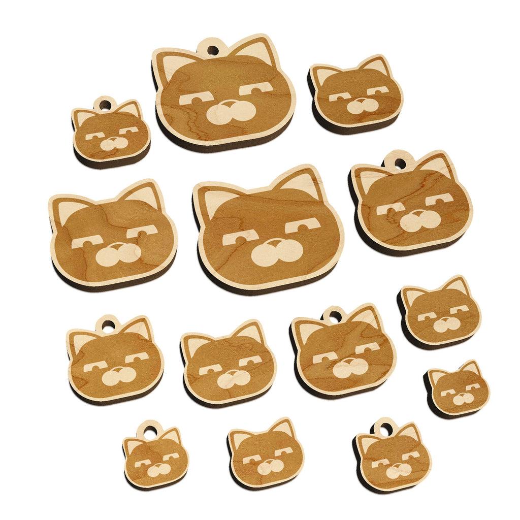 Round Cat Face Skeptical Mini Wood Shape Charms Jewelry DIY Craft