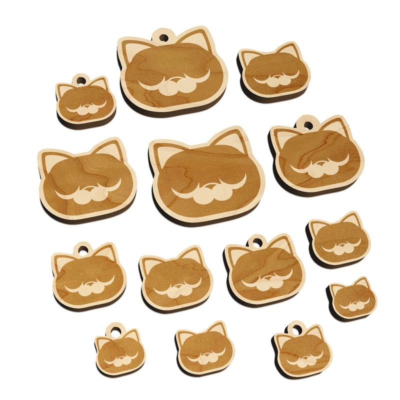 Round Cat Face Sleepy Mini Wood Shape Charms Jewelry DIY Craft