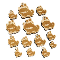 Round Cat Sleeping Mini Wood Shape Charms Jewelry DIY Craft