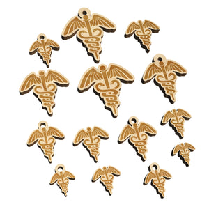 Caduceus Health Medical Symbol Mini Wood Shape Charms Jewelry DIY Craft