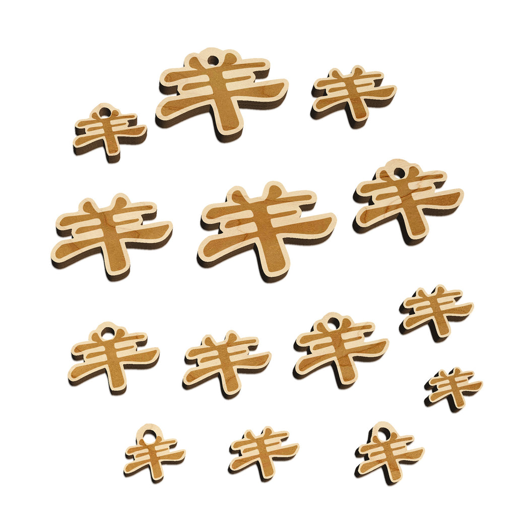 Chinese Character Symbol Goat Mini Wood Shape Charms Jewelry DIY Craft