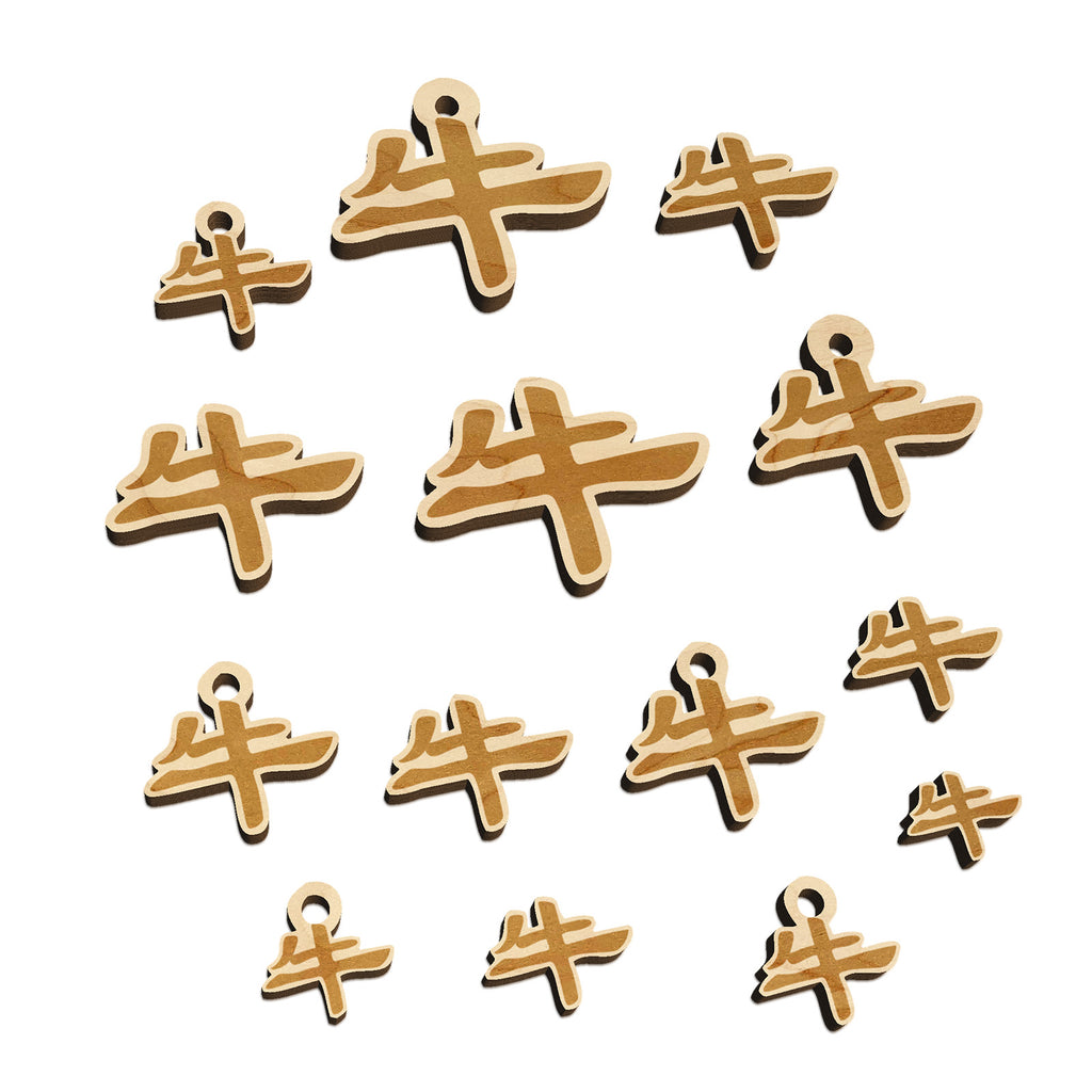 Chinese Character Symbol Ox Mini Wood Shape Charms Jewelry DIY Craft