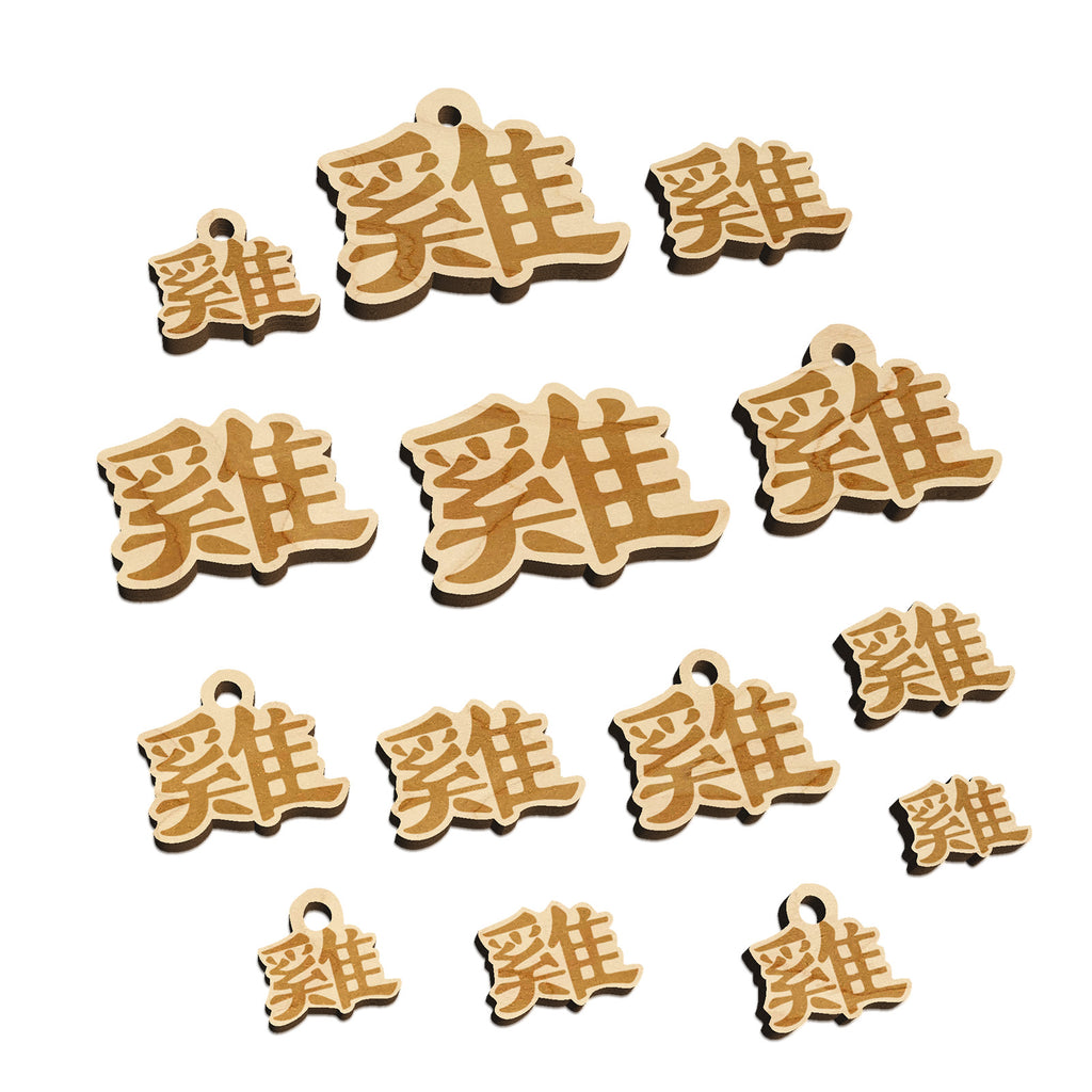 Chinese Character Symbol Rooster Mini Wood Shape Charms Jewelry DIY Craft