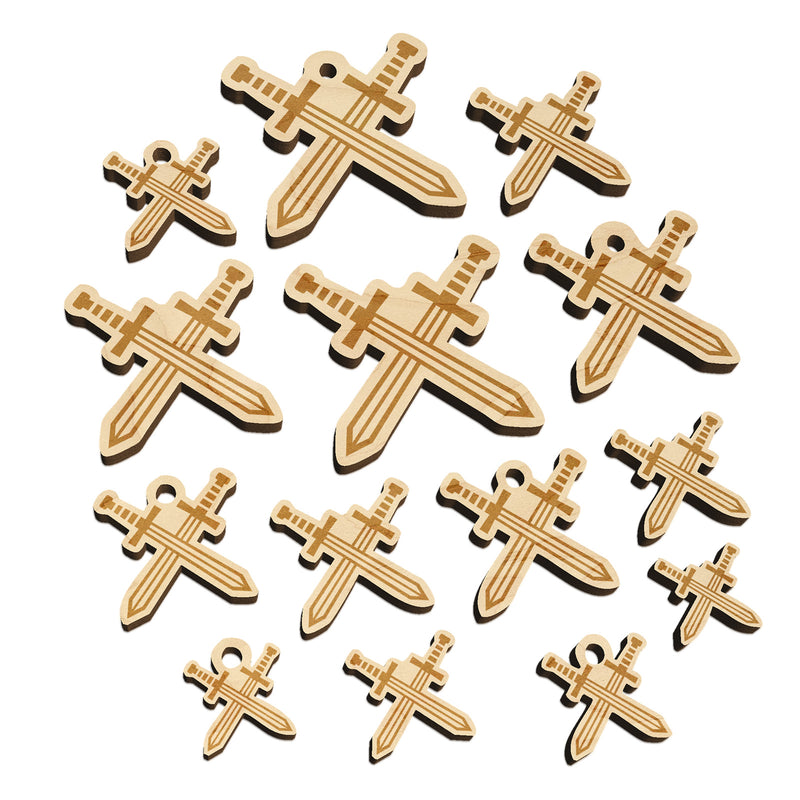 Crossed Swords Battle Icon Mini Wood Shape Charms Jewelry DIY Craft