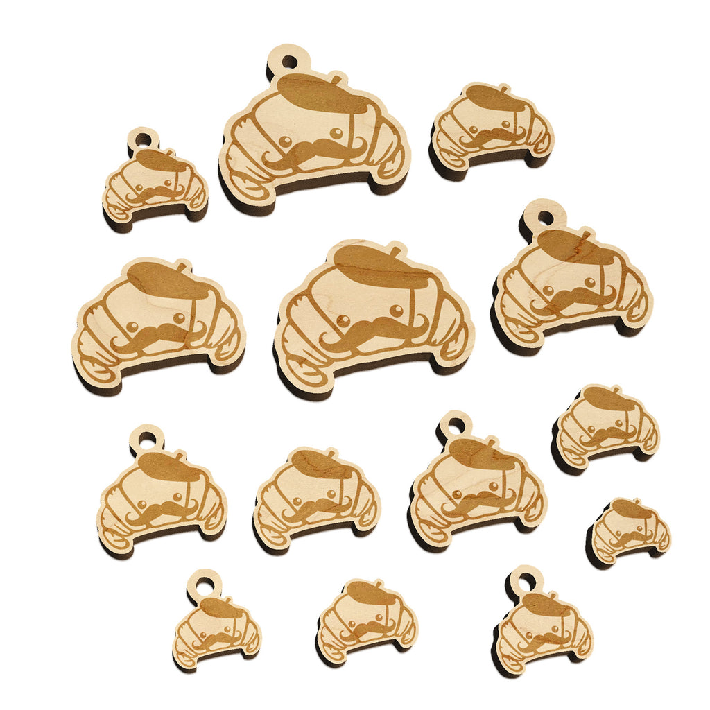 Cute Kawaii French Croissant with Beret and Mustache Mini Wood Shape Charms Jewelry DIY Craft