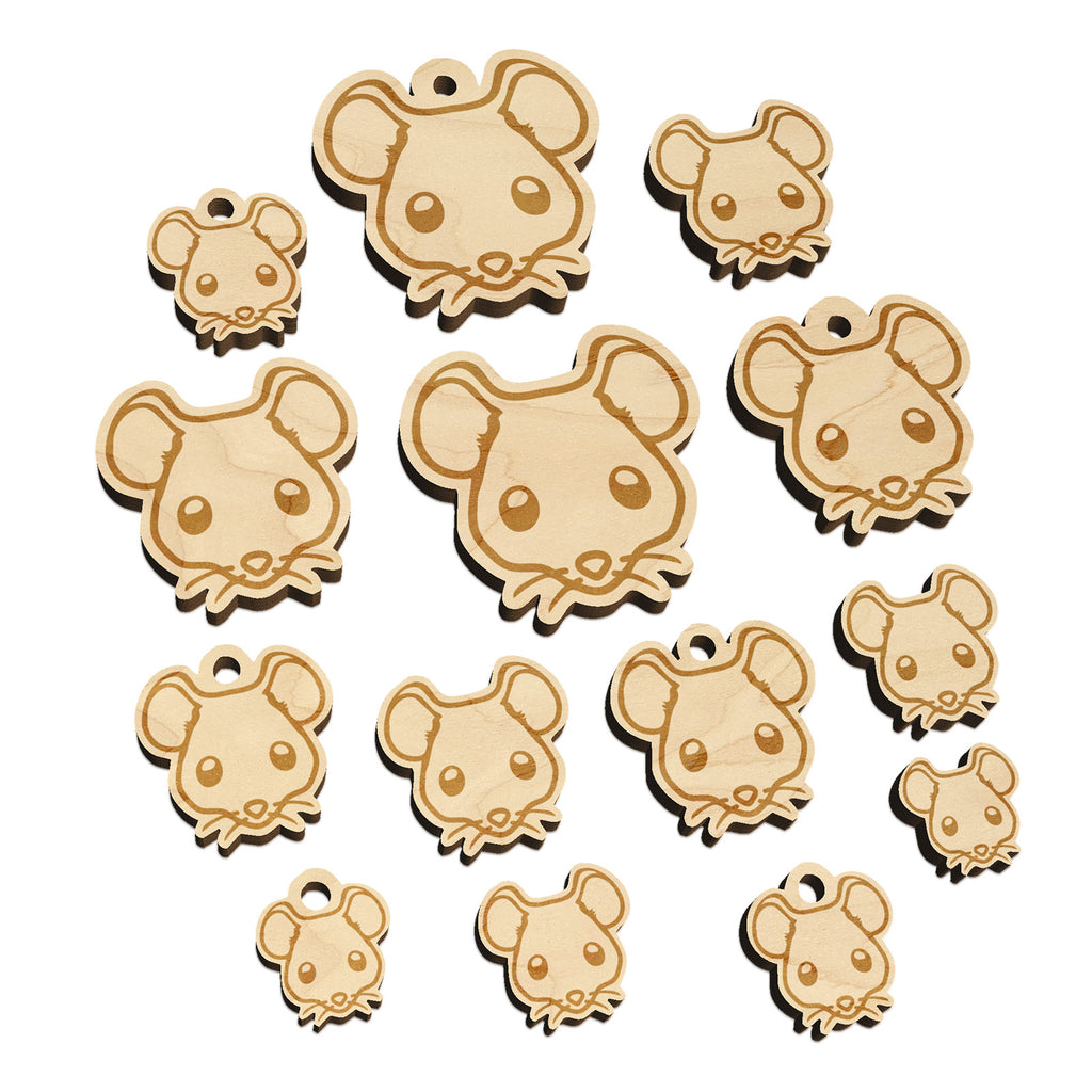 Cute Mouse Face Mini Wood Shape Charms Jewelry DIY Craft