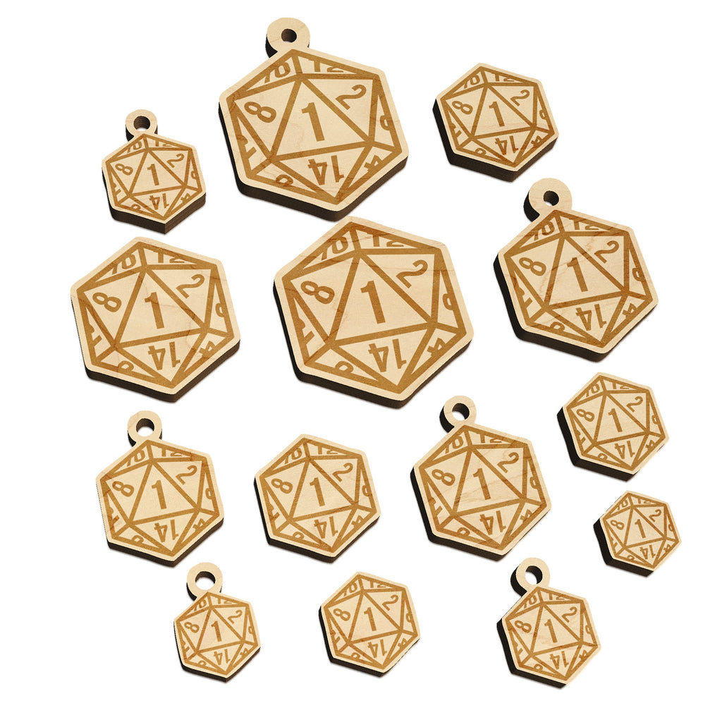 D20 20 Sided Gaming Gamer Dice Critical Fail Mini Wood Shape Charms Jewelry DIY Craft