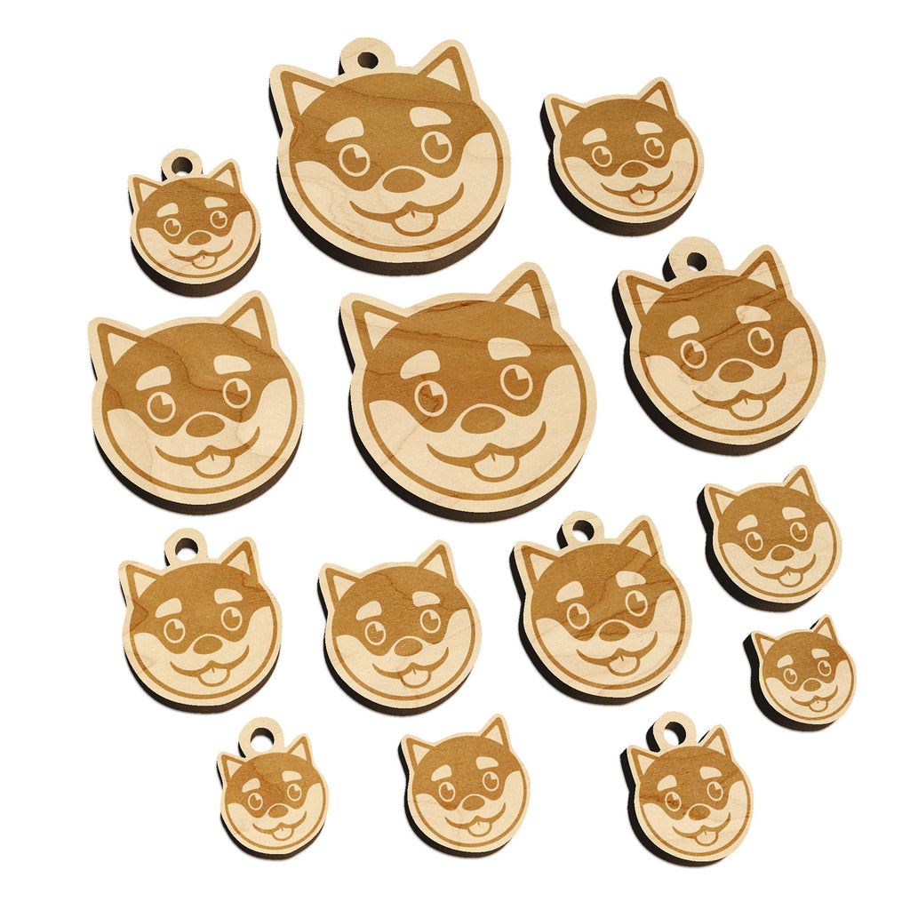 Husky Dog Face Happy Mini Wood Shape Charms Jewelry DIY Craft
