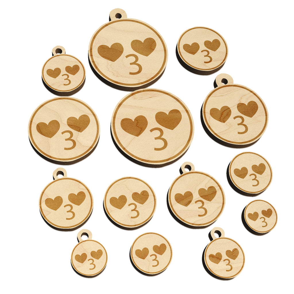 Kawaii Cute Heart Eyes Kissy Face Mini Wood Shape Charms Jewelry DIY Craft
