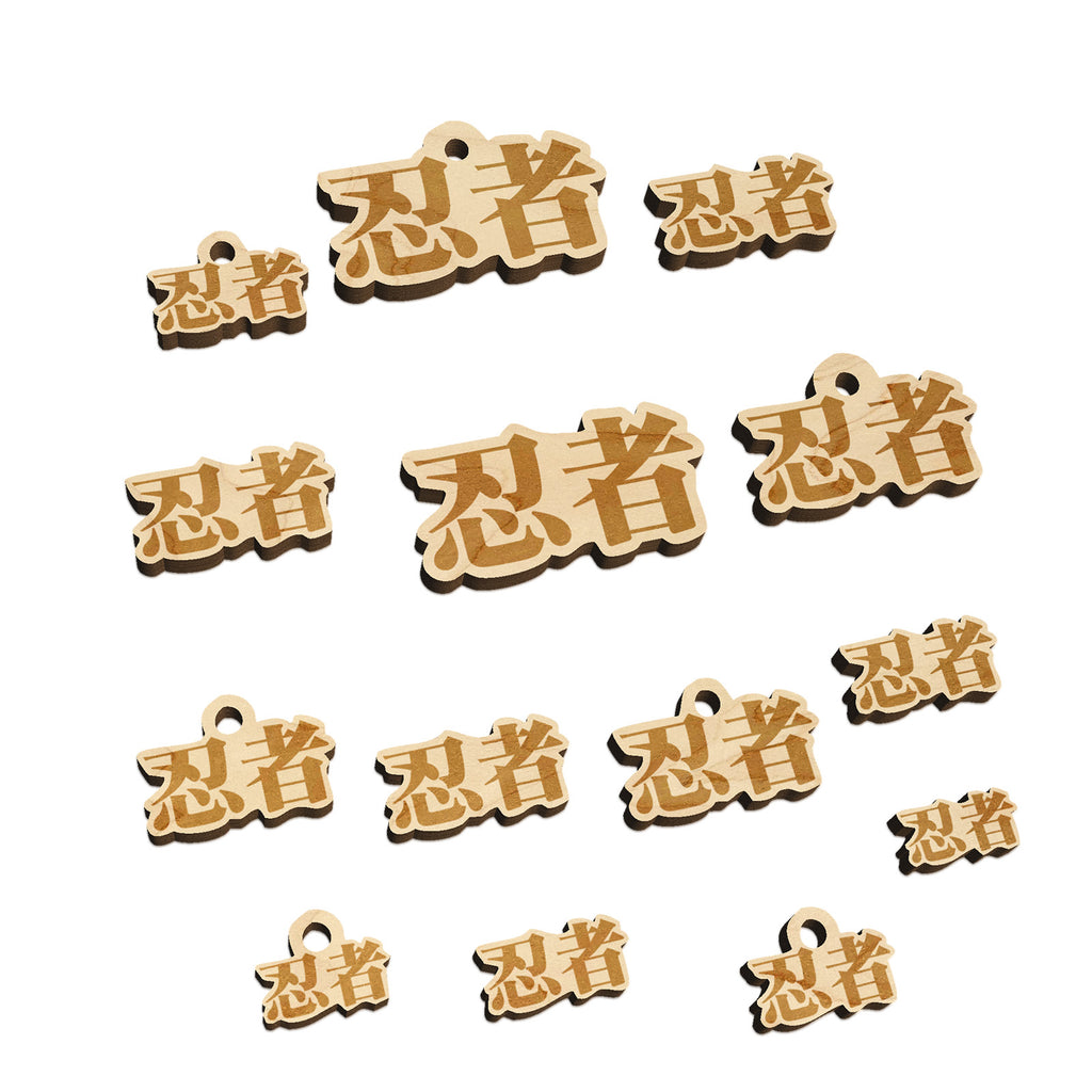 Ninja Kanji Script Mini Wood Shape Charms Jewelry DIY Craft