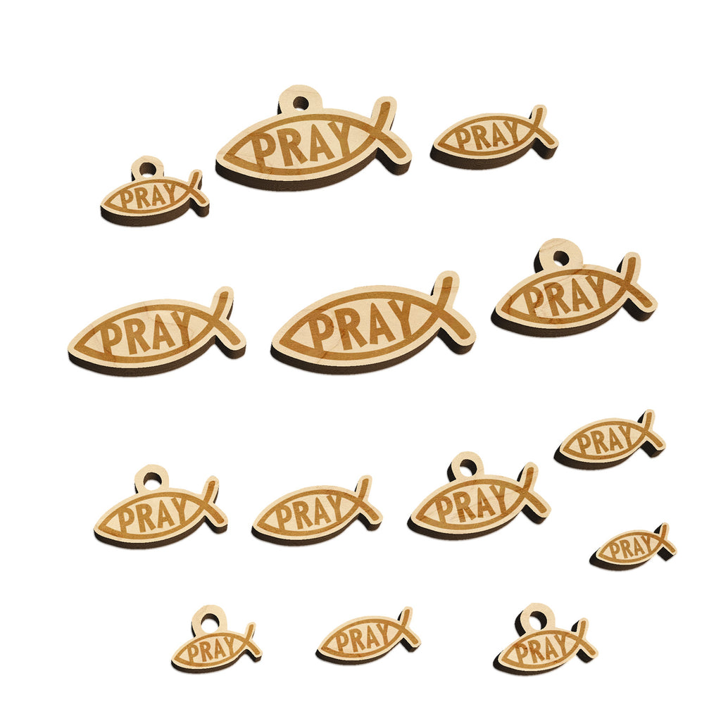Pray Ichthys Fish Christian Sketch Mini Wood Shape Charms Jewelry DIY Craft