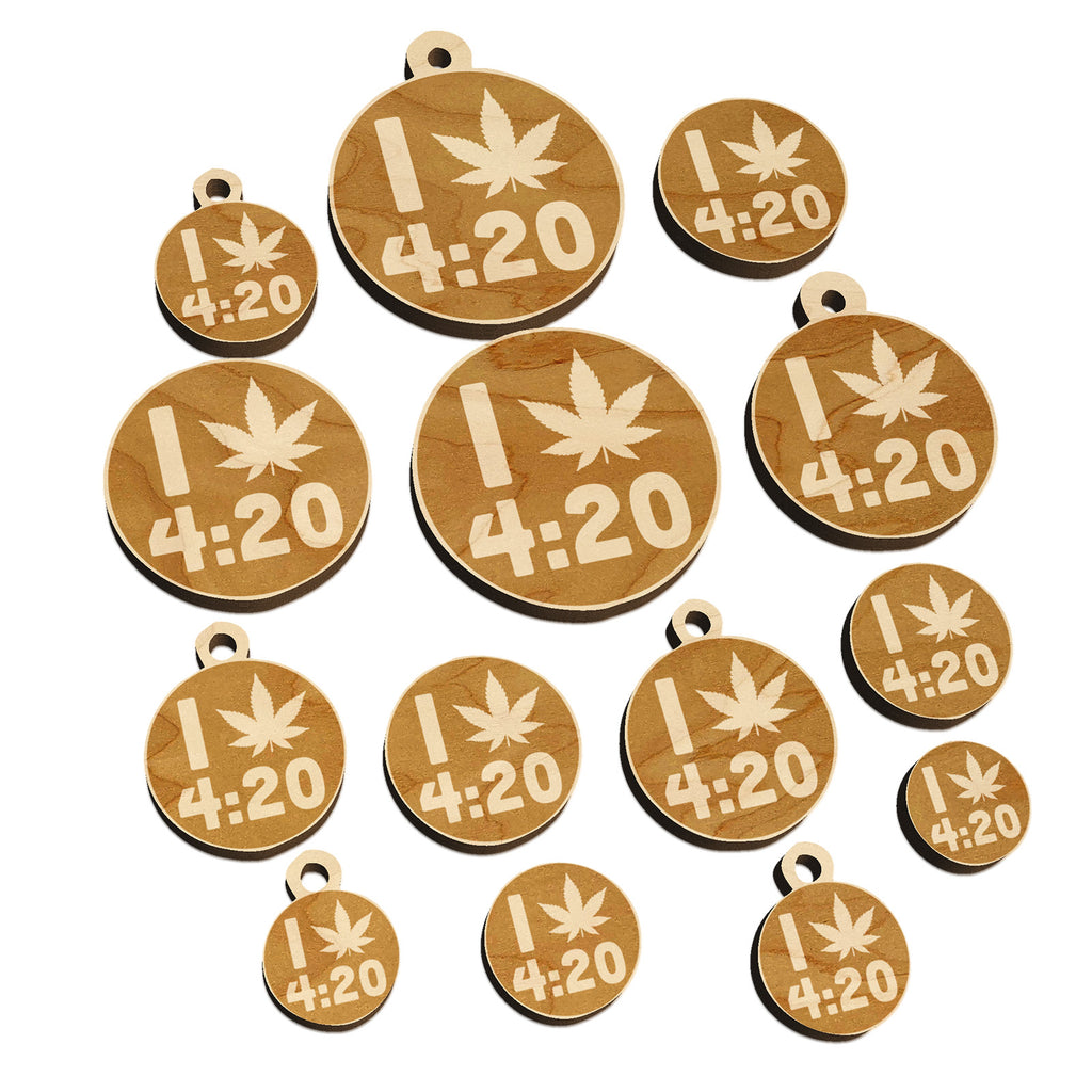 I Love 420 Marijuana Circle Mini Wood Shape Charms Jewelry DIY Craft