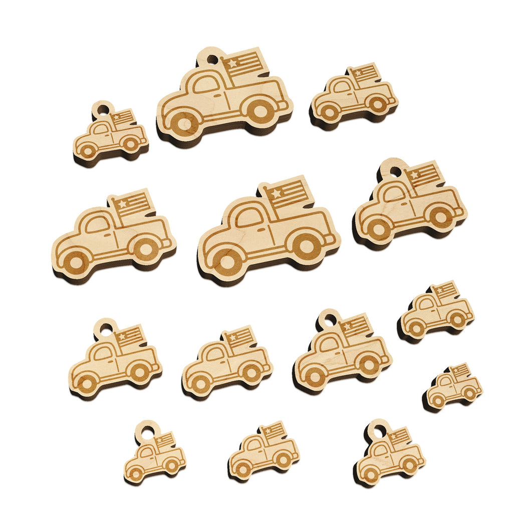 Cute Truck with Flag Mini Wood Shape Charms Jewelry DIY Craft