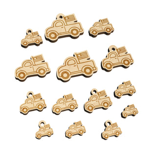 Cute Truck with Flag Mini Wood Shape Charms Jewelry DIY Craft