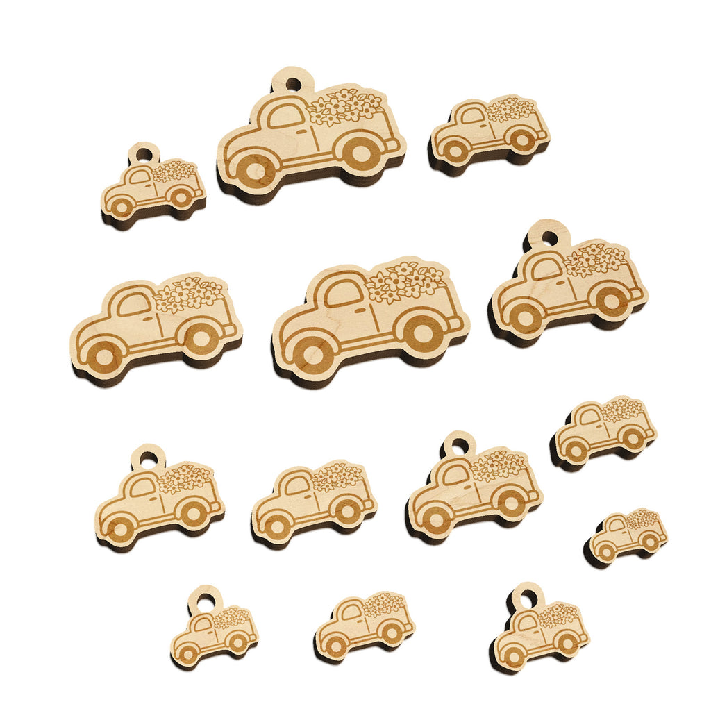 Cute Truck with Flowers Mini Wood Shape Charms Jewelry DIY Craft