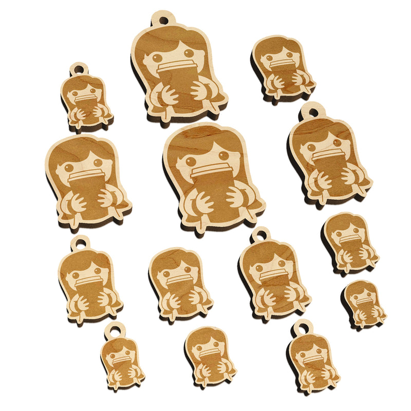 Latte Girl Coffee Mini Wood Shape Charms Jewelry DIY Craft