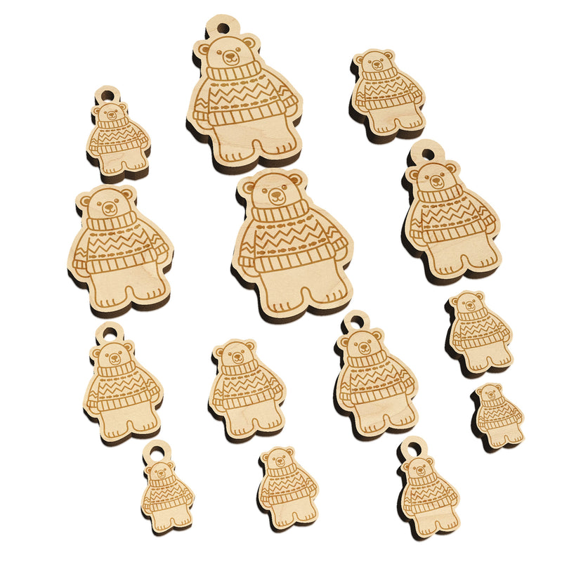 Polar Bear Wearing Sweater Mini Wood Shape Charms Jewelry DIY Craft