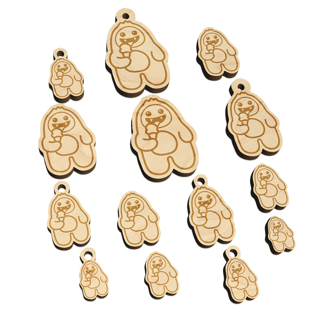 Yeti Abominable Snowman Eating Ice Cream Mini Wood Shape Charms Jewelry DIY Craft