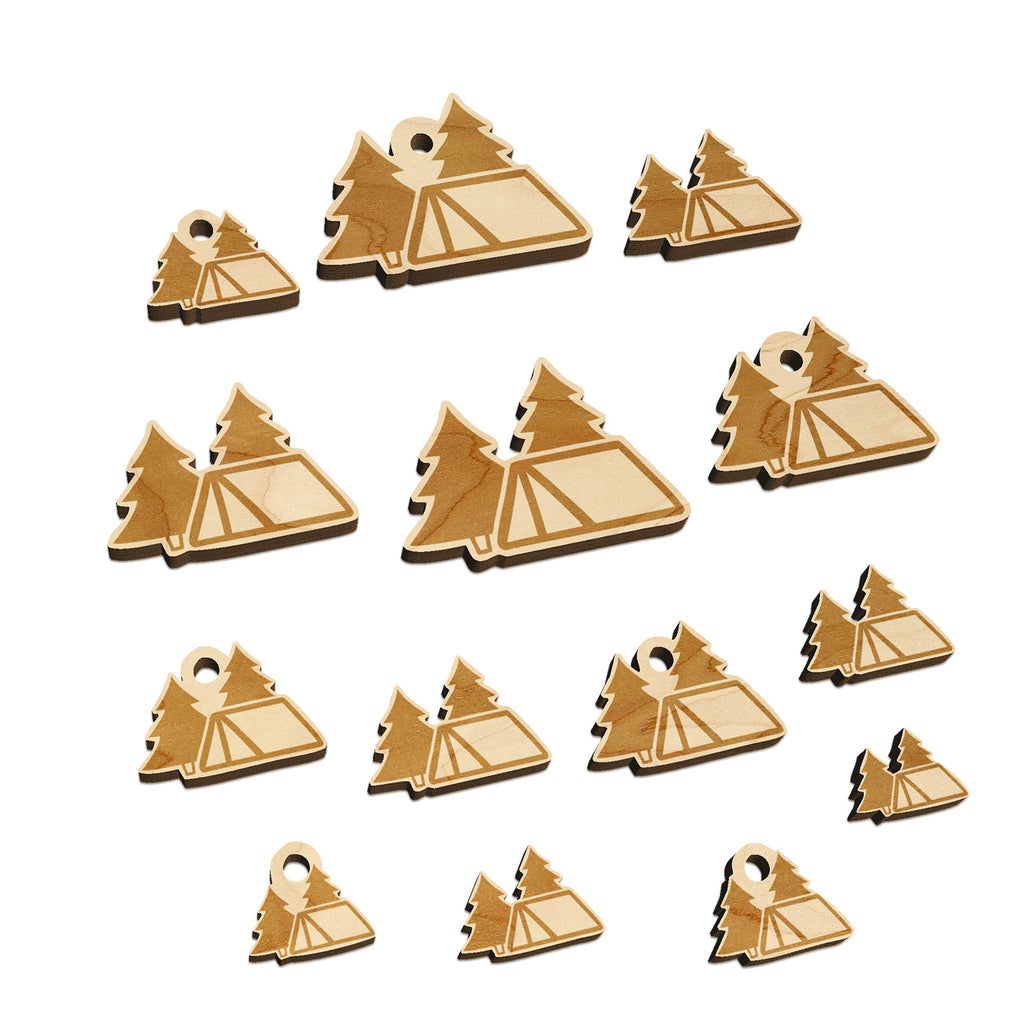 Camping Tent in the Woods Pine Trees Mini Wood Shape Charms Jewelry DIY Craft