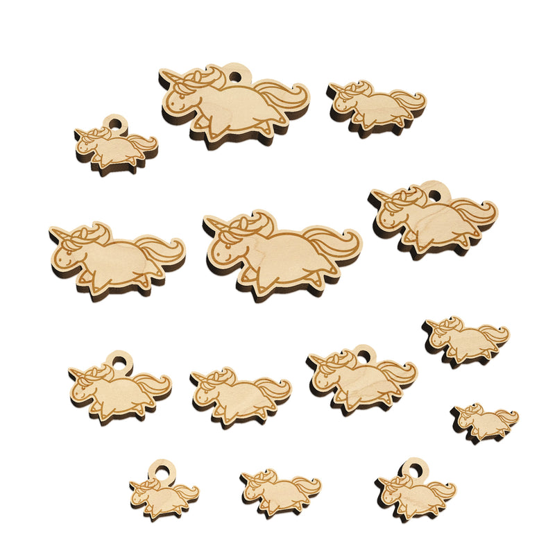 Chubby Unicorn Running Mini Wood Shape Charms Jewelry DIY Craft