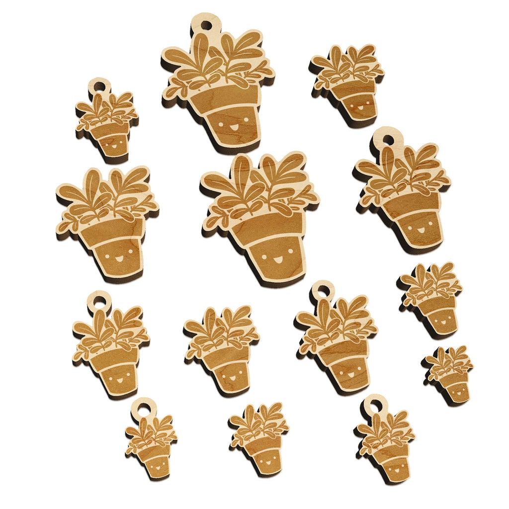 Happy Potted Plant Mini Wood Shape Charms Jewelry DIY Craft