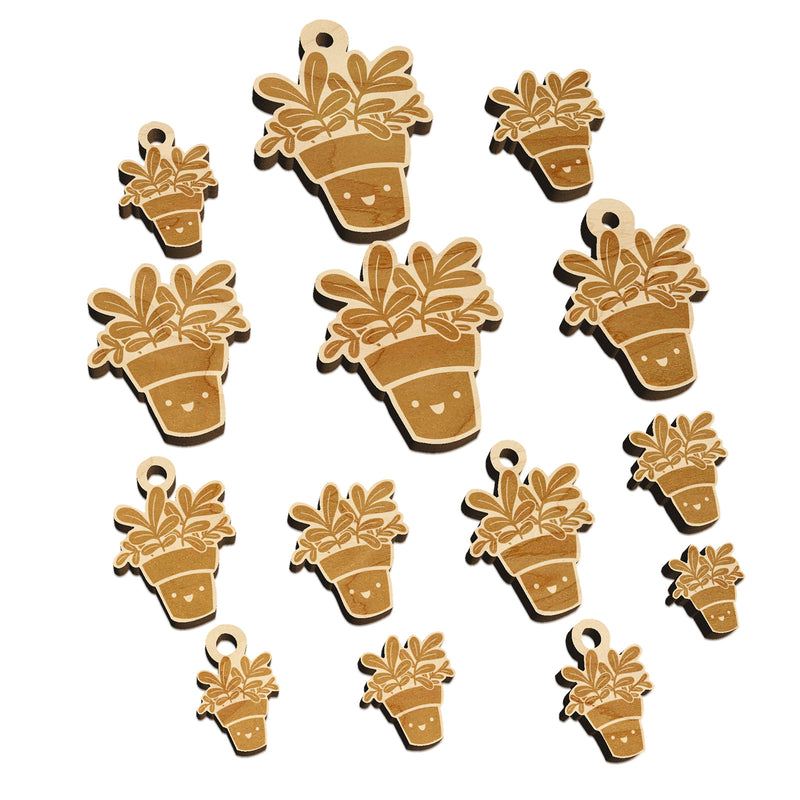 Happy Potted Plant Mini Wood Shape Charms Jewelry DIY Craft