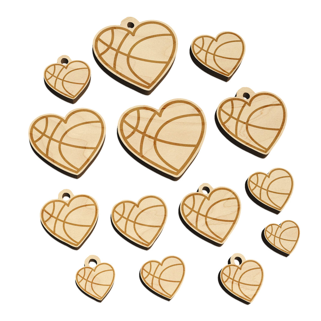 Heart Shaped Basketball Sports Mini Wood Shape Charms Jewelry DIY Craft