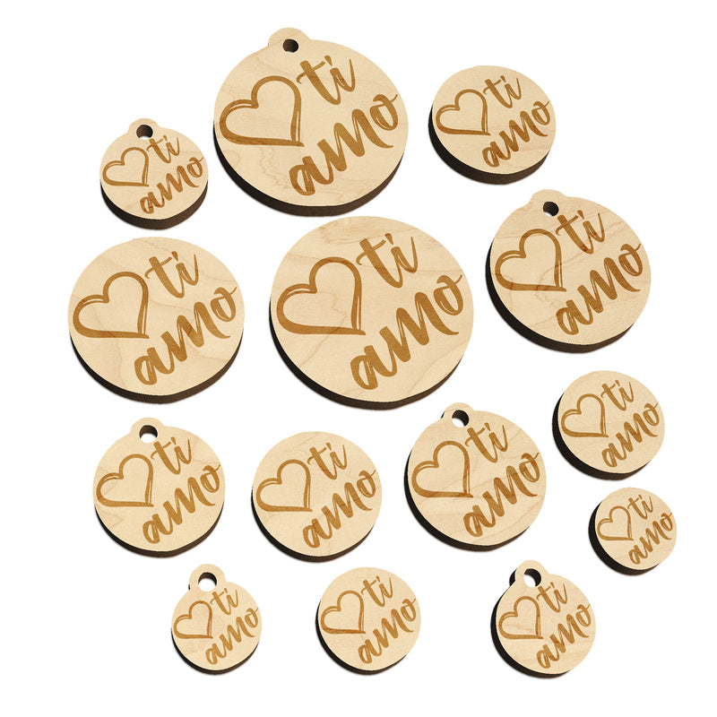 I Love You in Italian Ti Amo Heart Mini Wood Shape Charms Jewelry DIY Craft