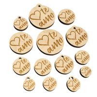 I Love You in Spanish Te Amo Heart Mini Wood Shape Charms Jewelry DIY Craft