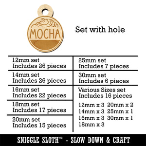 Mocha Text with Image Flavor Scent Mini Wood Shape Charms Jewelry DIY Craft