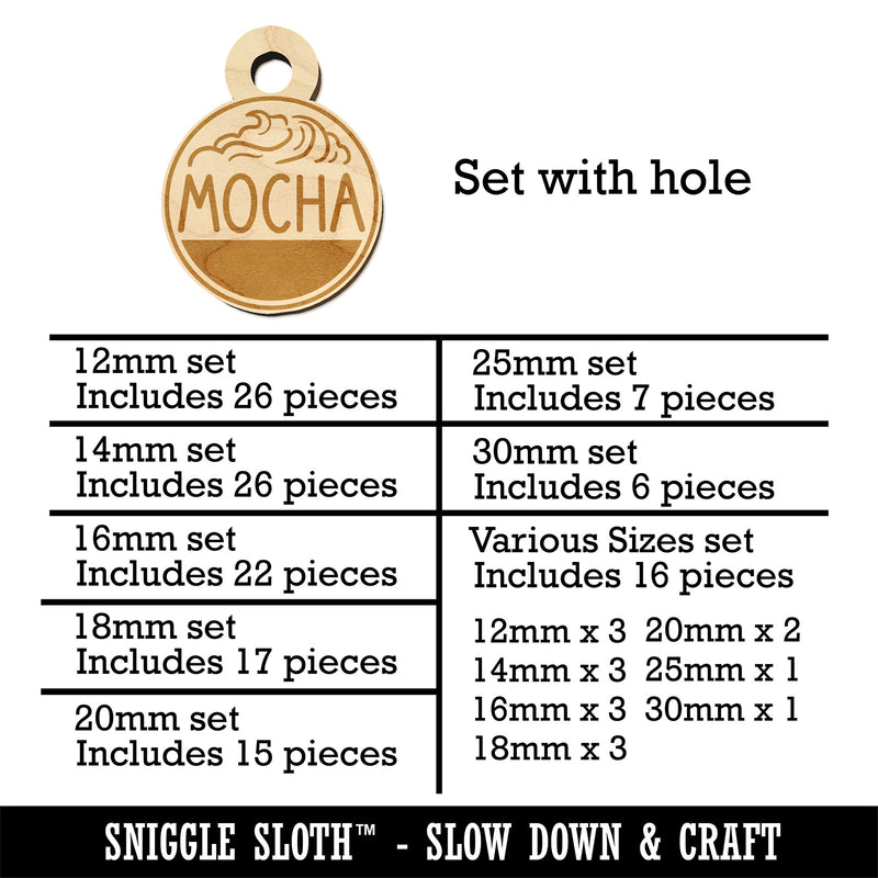 Mocha Text with Image Flavor Scent Mini Wood Shape Charms Jewelry DIY Craft