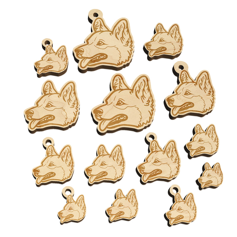 Pembroke Welsh Corgi Head Dog Mini Wood Shape Charms Jewelry DIY Craft