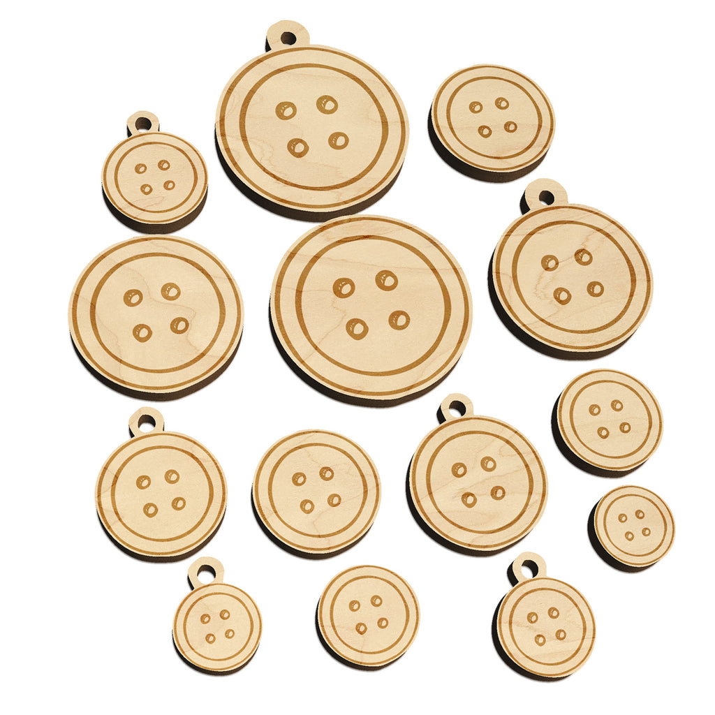 Hand Drawn Button Four Holes Sew Sewing Mini Wood Shape Charms Jewelry DIY Craft