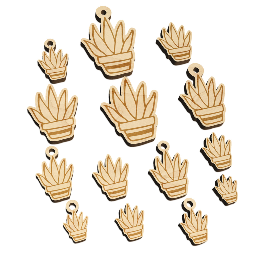 Hand Drawn Cactus Succulent Doodle Mini Wood Shape Charms Jewelry DIY Craft