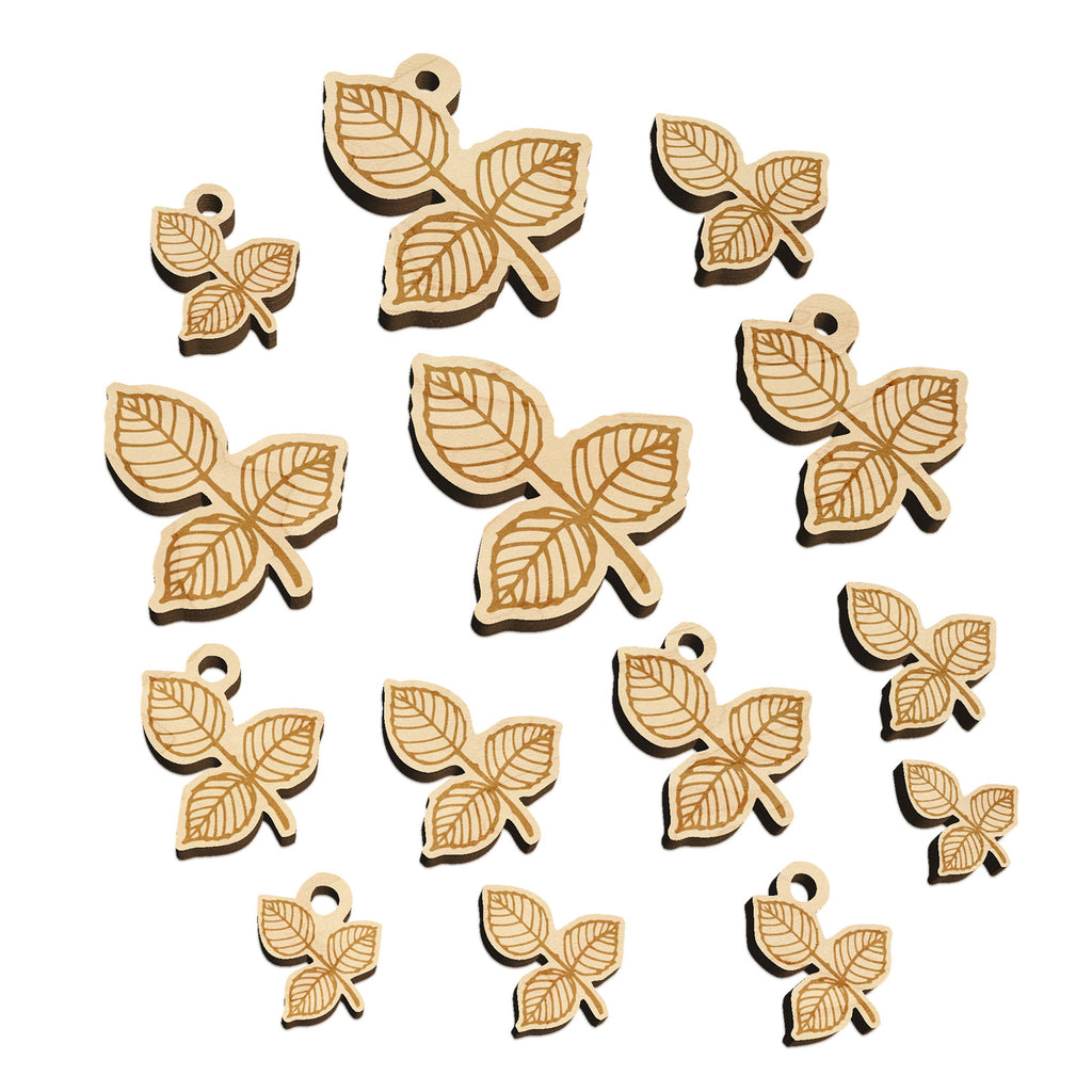 Hand Drawn Rose Leaves Doodle Mini Wood Shape Charms Jewelry DIY Craft