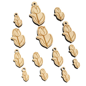 Hand Drawn Tulip Flower Doodle Mini Wood Shape Charms Jewelry DIY Craft