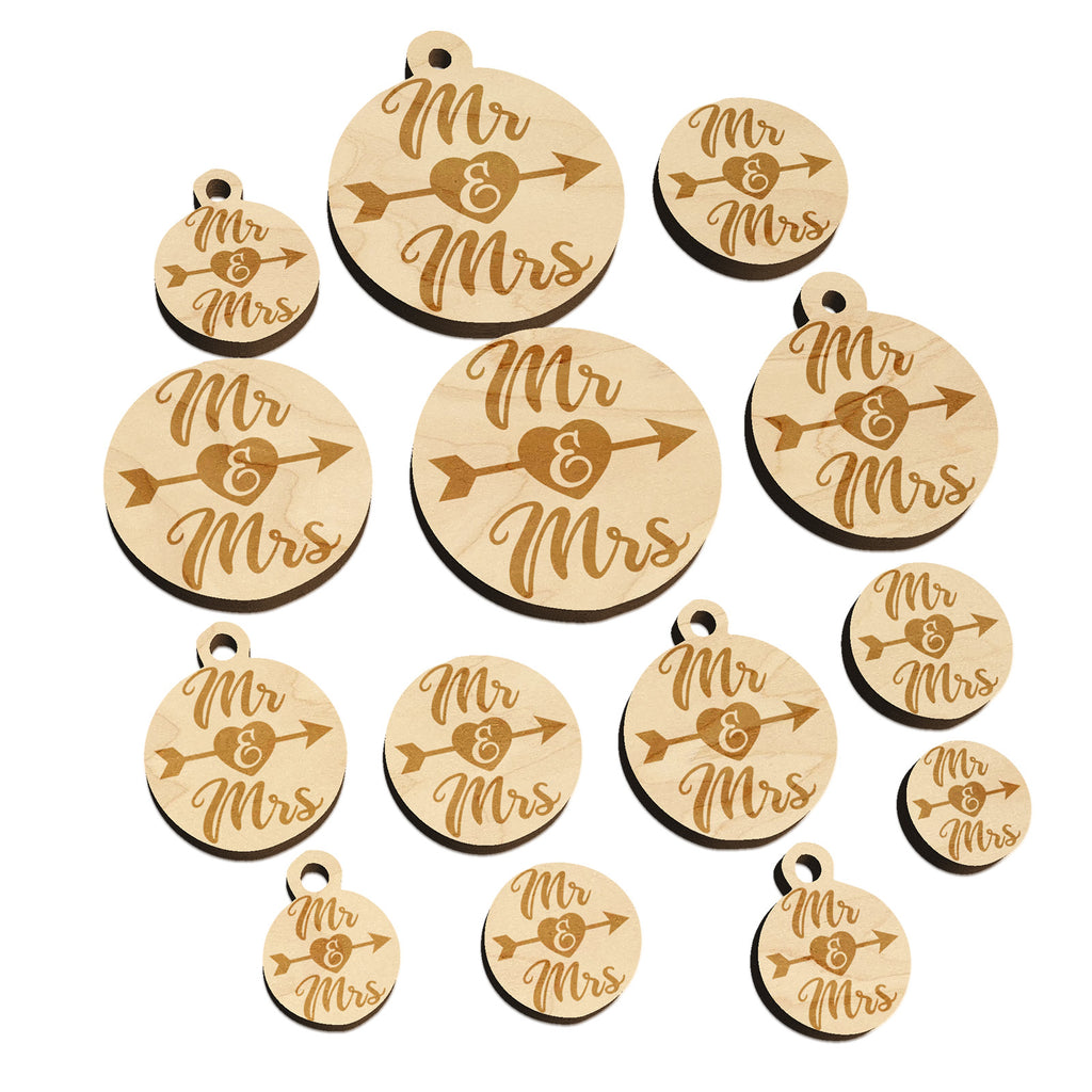 Mr and Mrs Heart and Arrow Wedding Mini Wood Shape Charms Jewelry DIY Craft