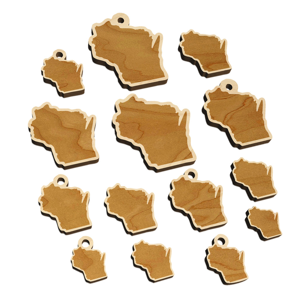 Wisconsin State Silhouette Mini Wood Shape Charms Jewelry DIY Craft