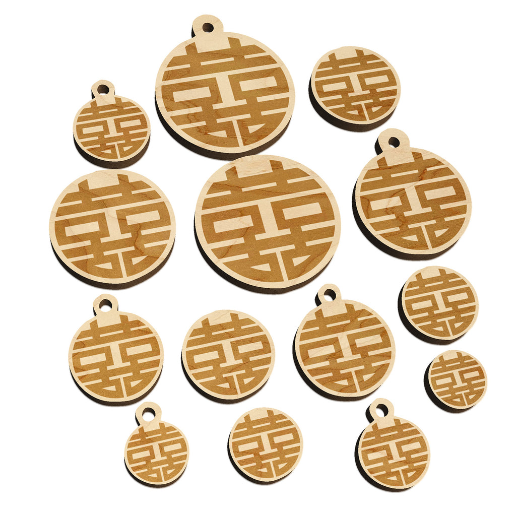 Chinese Symbol Shuangxi Marriage Double Happiness Mini Wood Shape Charms Jewelry DIY Craft