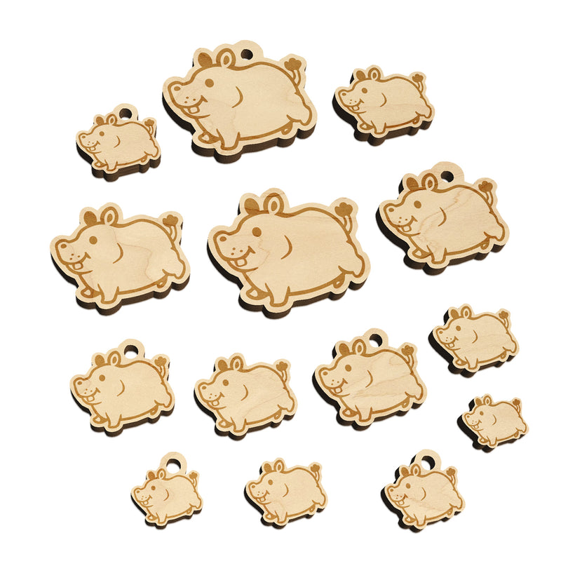 Chubby Round Hippo Hippopotamus Mini Wood Shape Charms Jewelry DIY Craft